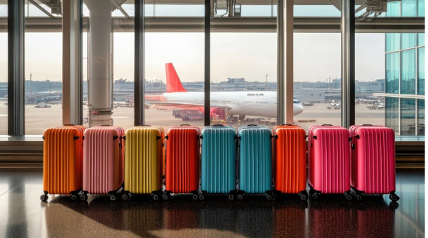 Dallas, love Field Airport with multicolored luggage sitting in front of a window