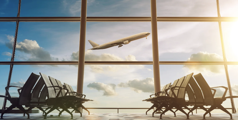 DFW Airport Window with plane taking off