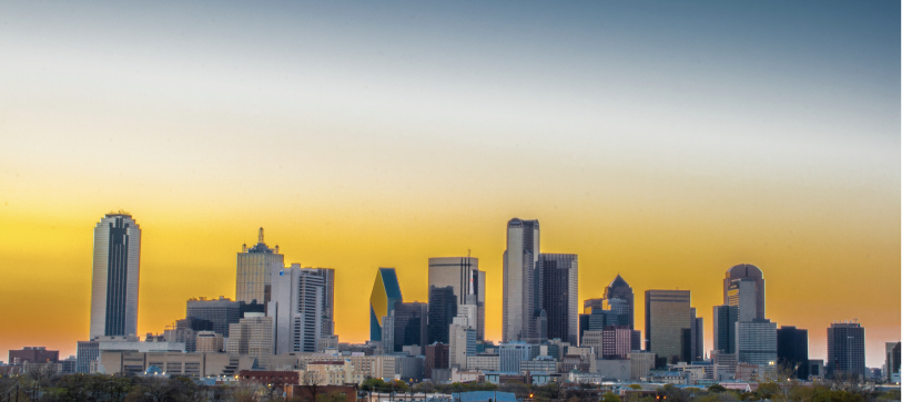 DFW skyline at sunset 