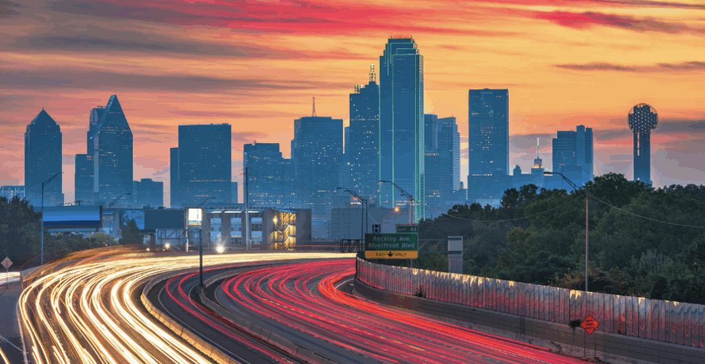 Dallas Cityscape with time lapse of highway