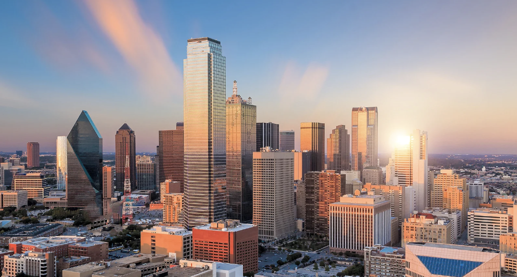 Dallas skyline at sunset