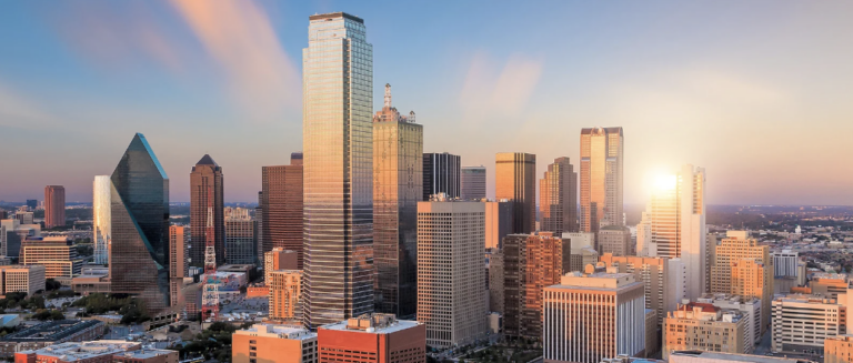 Dallas skyline at sunset
