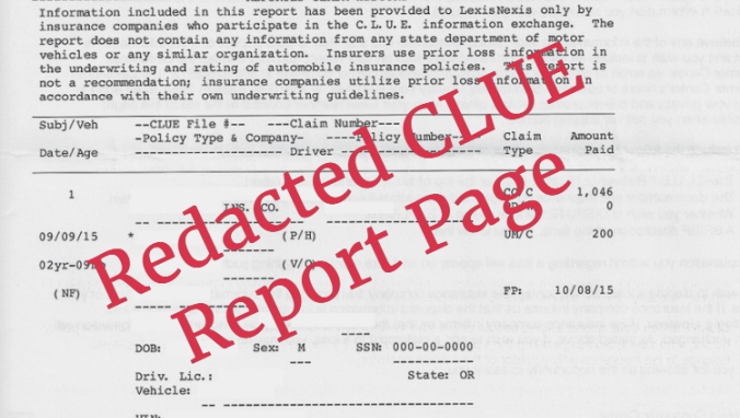 Redacted CLUE report page