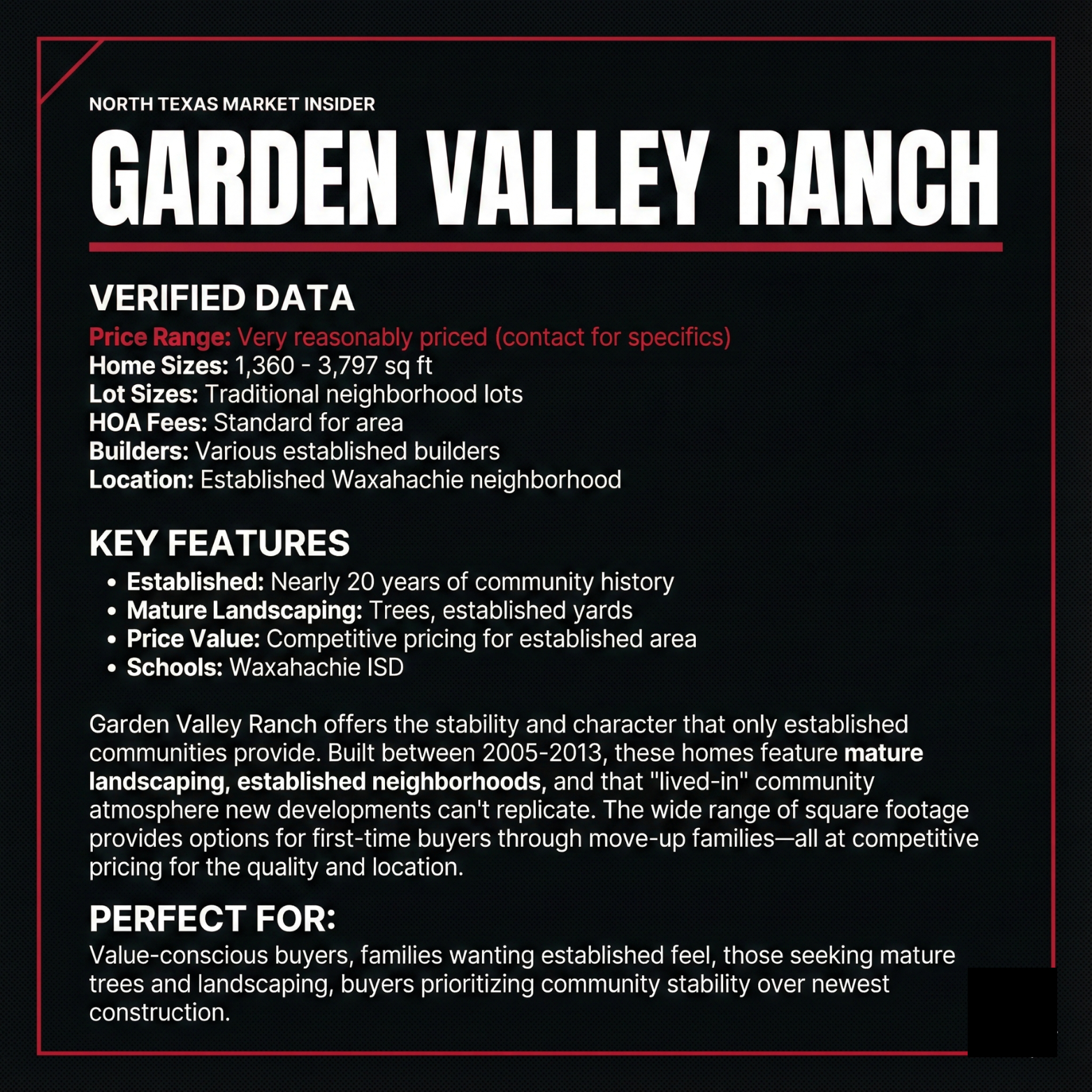 Garden Valley Ranch in Waxahachie stats and key features. Learn more with Bobby Franklin, the North Texas Market Insider. Bobby Franklin is the best realtor in Waxahachie.