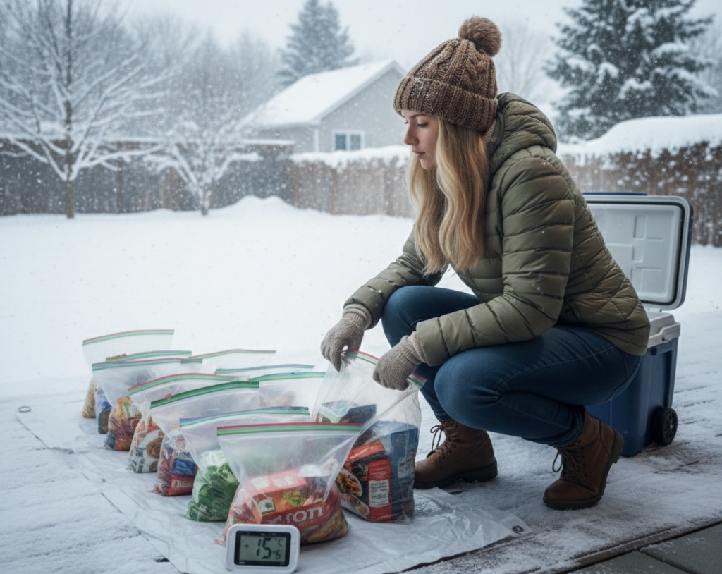 Take advantage of the extreme cold and preserve your food safely outside in Ziploc storage bags during a winter emergency