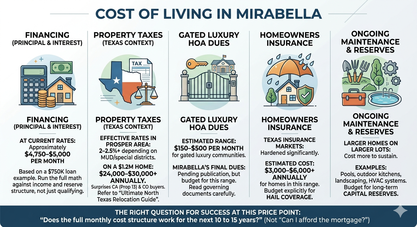 The $1M+ headline price is the starting point of the conversation, not the end of it. The buyers who get surprised after closing are the ones who ran the mortgage number and stopped there. Here’s how total cost of ownership actually breaks down at Mirabella.