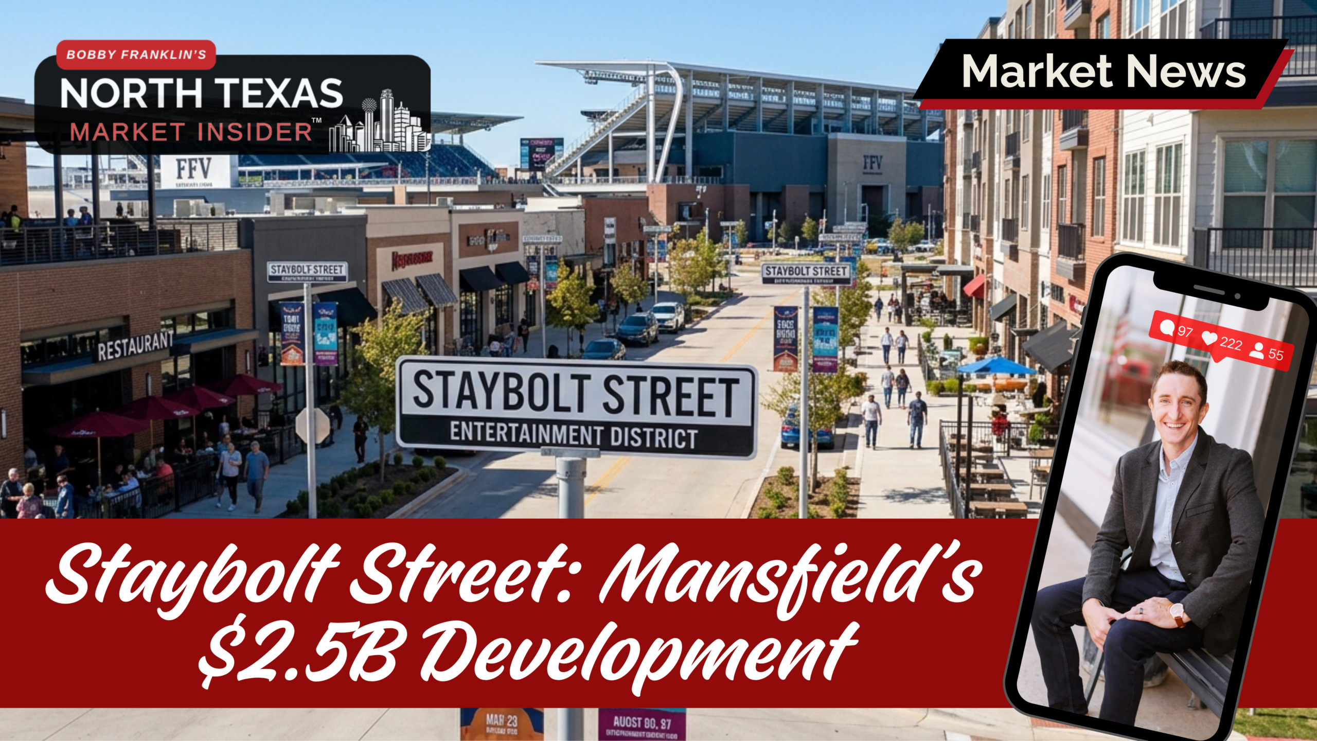 Staybolt Street Entertainment District is a 250-acre, $2.5 billion mixed-use development and future home of North Texas Soccer Club.
