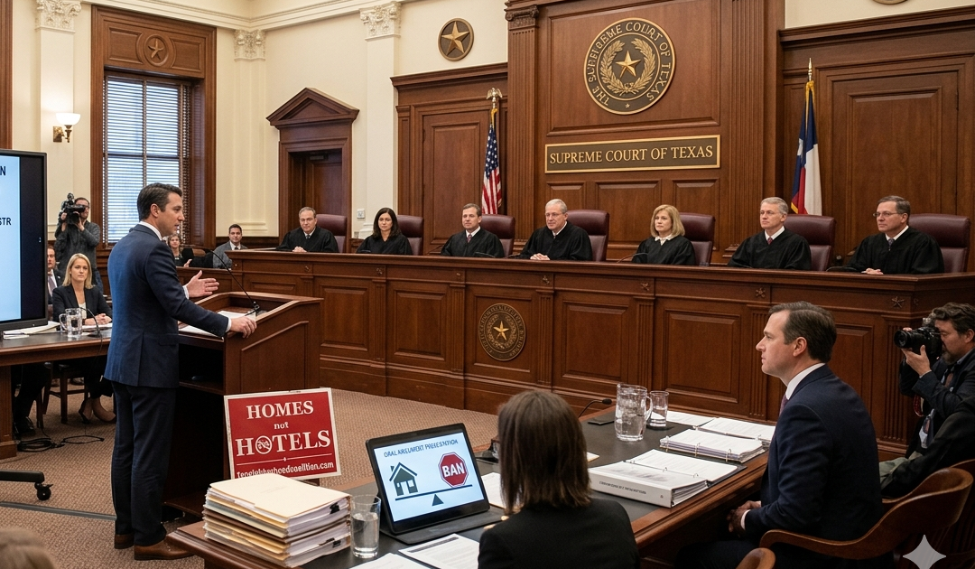 Between October 22 and November 17, 2025, the City of Dallas walked into the Texas Supreme Court and asked the justices to lift the injunction blocking its 2023 short-term rental ordinance. In plain English: Dallas asked the highest court in Texas for permission to enforce a ban that would wipe most Airbnbs and Vrbos out of single-family neighborhoods across the city. And in their filing, the city used three words that should be tattooed on the forehead of every short-term rental investor in DFW right now: “time is of the essence.”