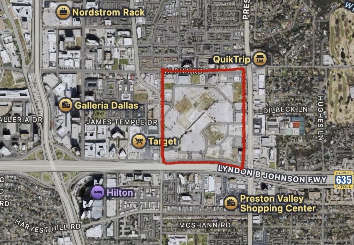 The Valley View site sits at one of the most visible crossroads in North Dallas, near I-635, Preston Road, and the Galleria, on a corridor that has been trending toward a denser, more urban form for years. A Mavericks arena does not start that shift so much as pour gasoline on it.