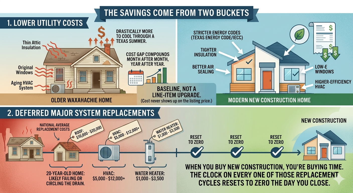 New construction homes may cost more on the front end but the average new construction home saves buyers $25,000 over the first 10 years.