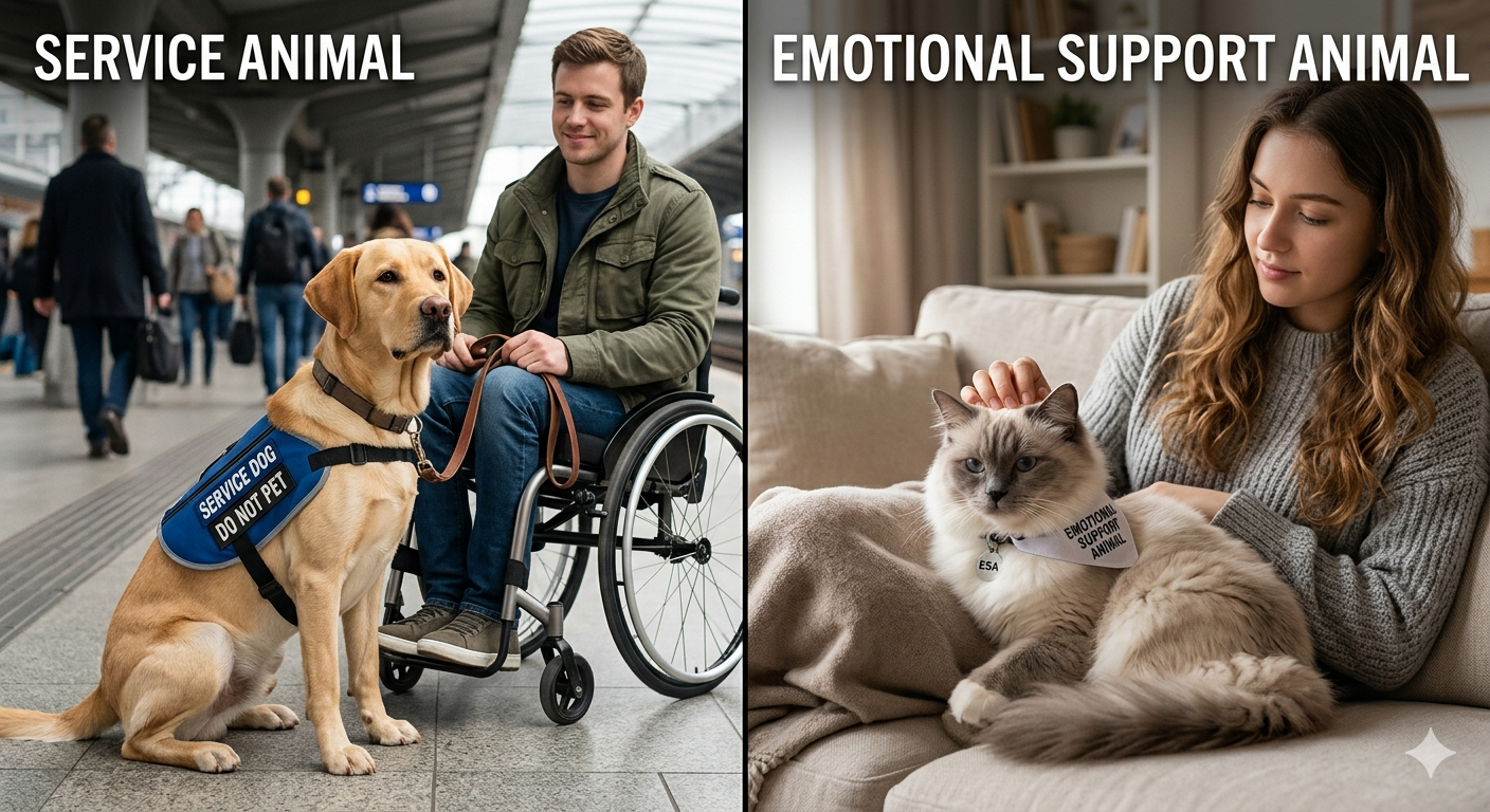 Learn the difference between a service animal and an emotional support animal