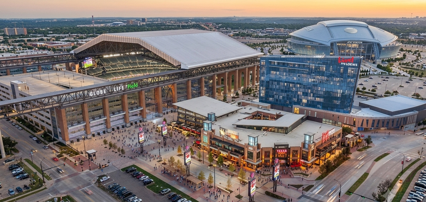 Arlington, Texas - the entertainment district at dusk