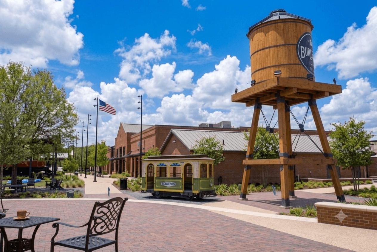 Burleson, Texas - the Old Town district on a summer evening