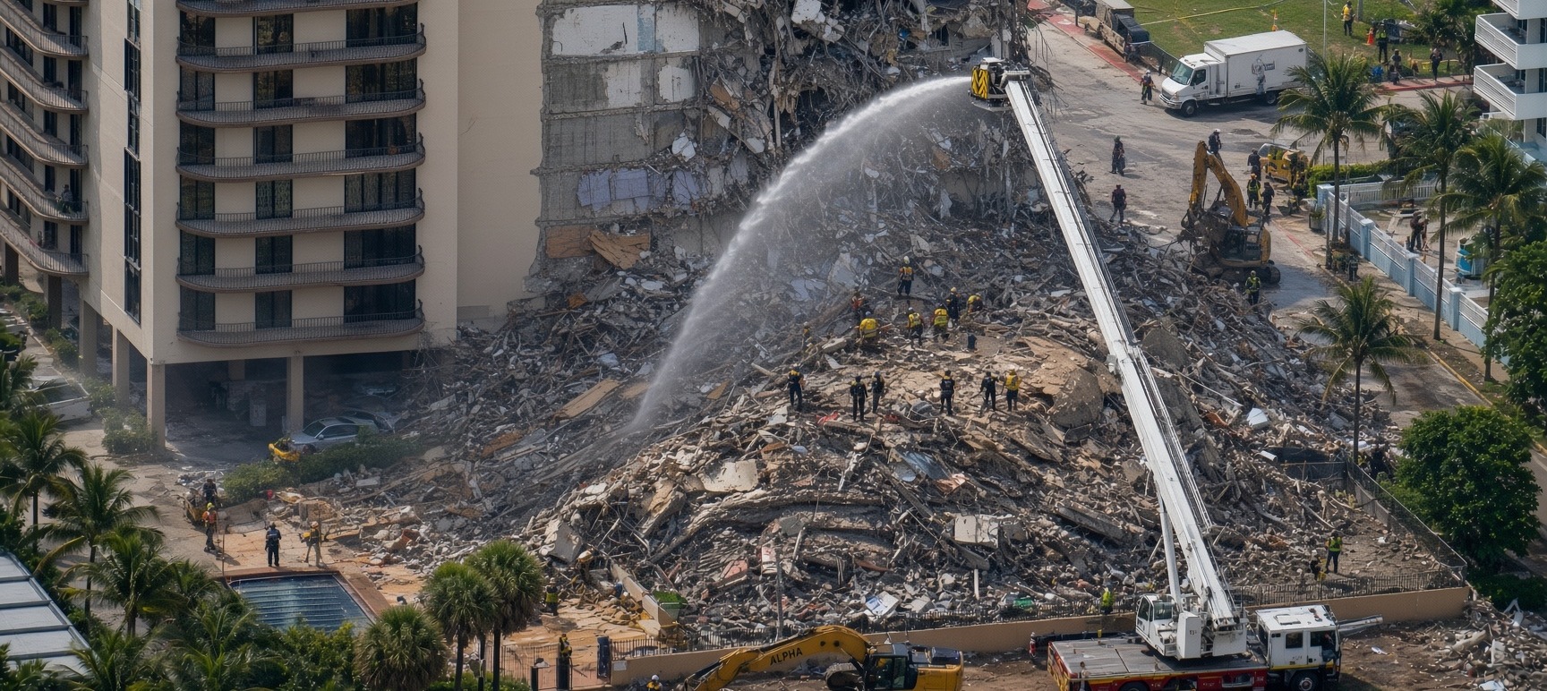 Champlain Collapse AI Render. Follow the line back to June 24, 2021, and Champlain Towers South in Surfside, Florida. Ninety-eight people died.