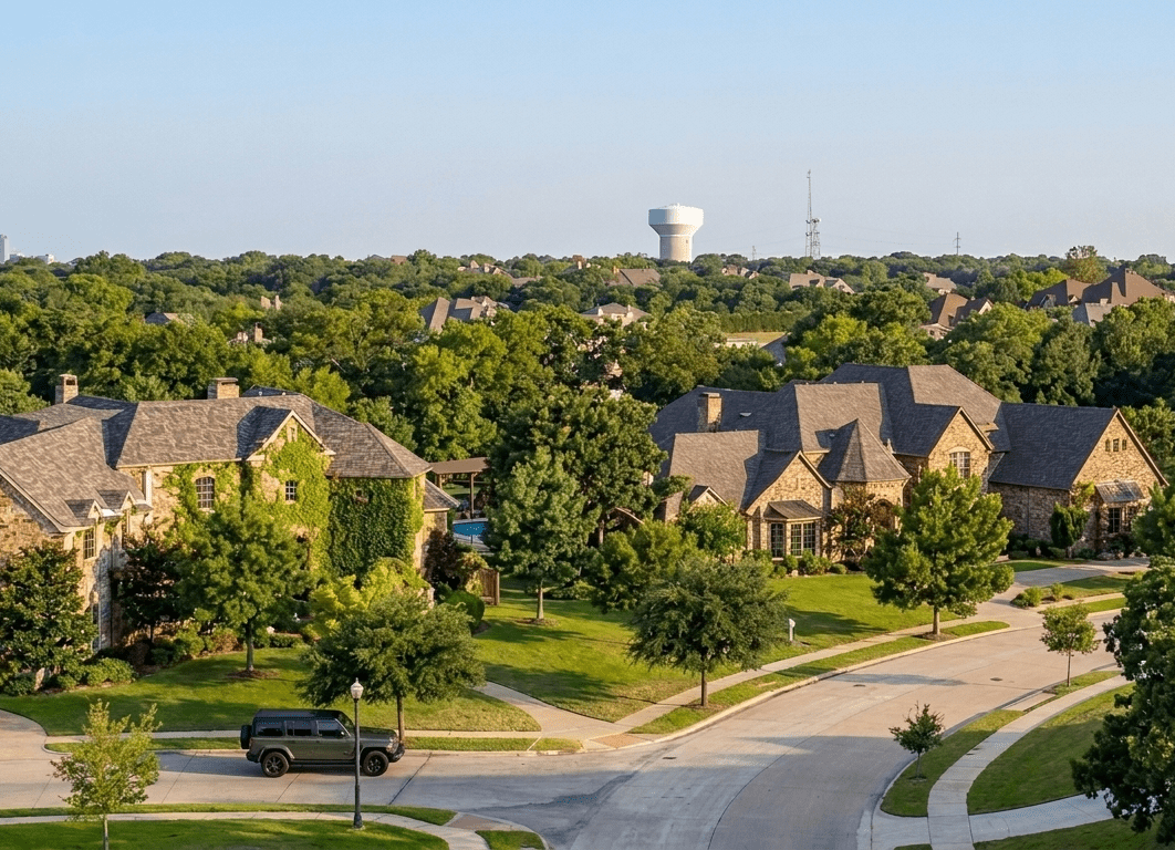 Keller, Texas - a residential neighborhood with mature trees