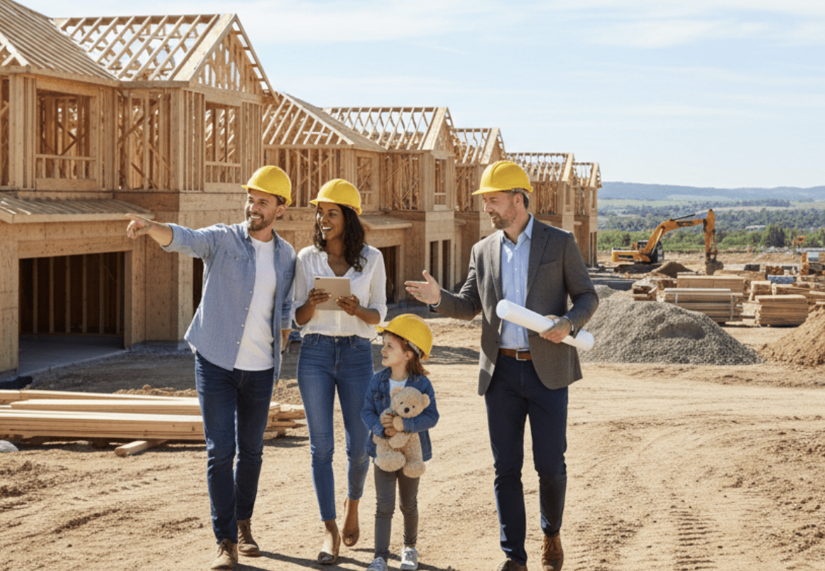 A family touring a new construction home in North Texas